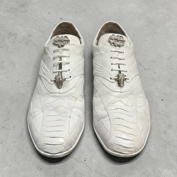 Belvedere Shoe Bene Ostrich and Soft Calf Sneakers White 2010 Men’s Size 12